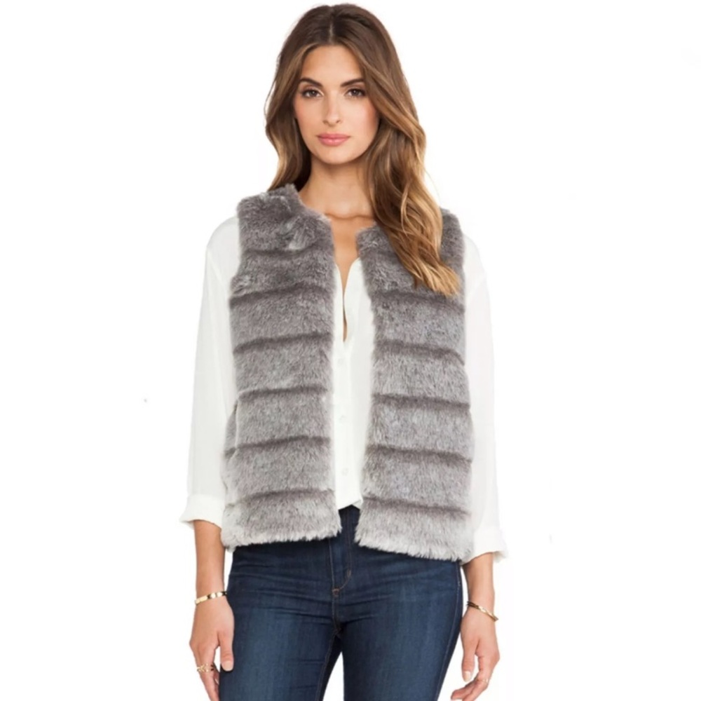 Joie Grey Soft Designer Trendy Women Fur Vest Sz M